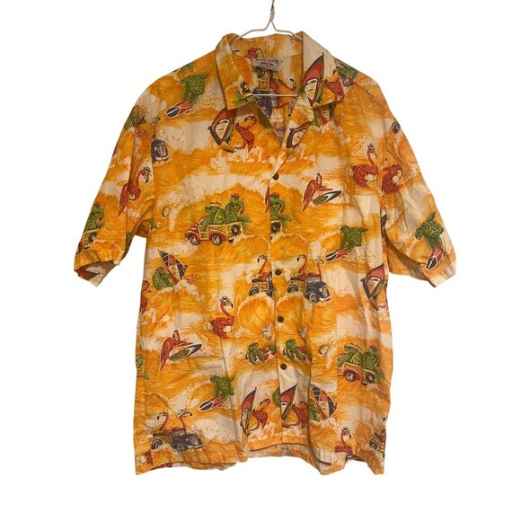 Vintage Pacific Legend XL Novelty Print Hawaiian / Aloha Shirt Turtles Flamingos - Picture 1 of 7
